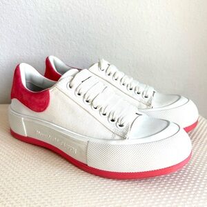Alexander McQueen Deck Skate Plimsoll Lace Up White Coral